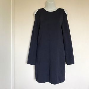 Keepsake the Label Navy Blue Stretch Knit Long Sleeve Cold Shoulder Mini Dress L